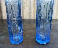 Vintage mid-century Geoffrey Baxter For Whitefriars 'bark' Vases  Geoffrey Baxter For Whitefriars 'bark' Vases, In Kingfisher Blue, X2
