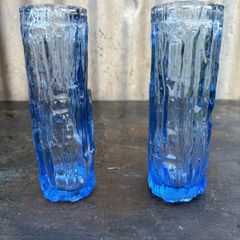 Vintage mid-century Geoffrey Baxter For Whitefriars 'bark' Vases  Geoffrey Baxter For Whitefriars 'bark' Vases, In Kingfisher Blue, X2