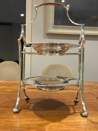 G.W.S George Wish EPNS silverplate 2 Tier Cake Stand Rare Cane Handle