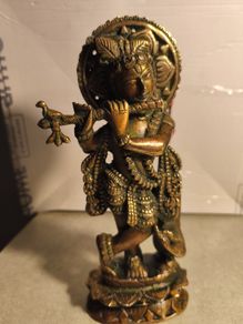 Krishna Brass Murti Krishn Hindu God Radha Krishna Hare Rama Iskon 24 CM. Tall .