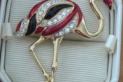 Vintage Enamel Flamingo Gold Tone Brooch