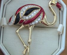 Vintage Enamel Flamingo Gold Tone Brooch