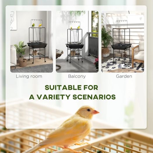 Steel Bird Table, Bird Feeder stand, with Perches, Stainless Steel Feed Bowls, Trays - Dark Grey