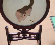 Vintage Double-Sided Suzhou  Silk table Screen in original box