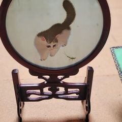 Vintage Double-Sided Suzhou  Silk table Screen in original box