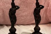 A Pair Of Vintage Bronze Candlesticks / Candle Holders
