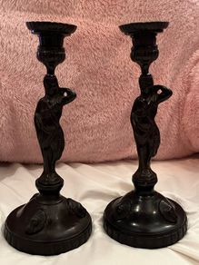 A Pair Of Vintage Bronze Candlesticks / Candle Holders