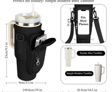 Water Bottle Carrier Bag Holder, Adjustable Strap & Phone Pocket, Stanley Cup, Fits Stanley Quencher 40 oz Tumbler