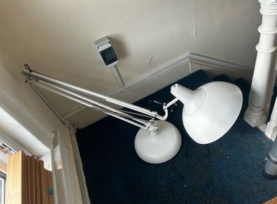 Floor lamp white, metal, 180cm, (rotatable/foldable)