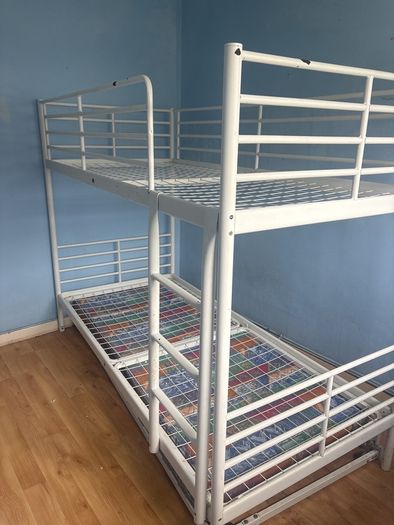 white metal bunk bed frame