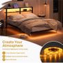 4ft6 Floating Metal Platform Bed Frame with Walnut Storage Headboard Image 7