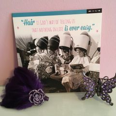 PURPLE Feather & Diamante Hair Clips