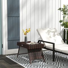 Outdoor Garden Coffee Table Outdoor Side Table, PE Rattan, Weatherproof, 60 cm x 41 cm x 41 cm, Brown