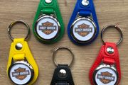 Synthetic leather Harley Davidson key ring with shopping trolley token/coin