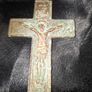 A Rare Victorian Bronze Crucifix Underneath Christs feet, there is an arched shape with a round object inside. This represents the Skull of Adam Image 2