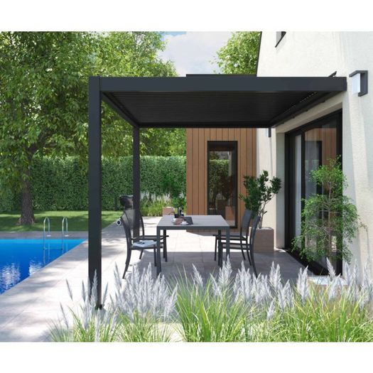 Pergolux Wall-Mounted Pergola Grey 3x3x2.5m