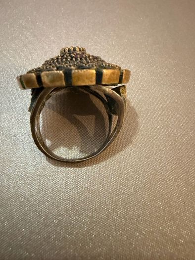 Vintage Ottoman Style Statement Ring Green Ruby Coloured Stones