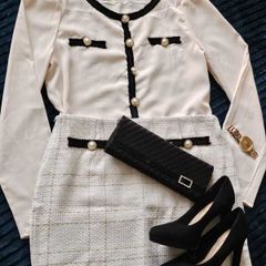 New Womens Blouse and Skirt Pearl Set - Size M/L