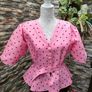 Vintage 1980s 50s style Pink Navy polkadot peplum dress Size M Postage included Image 5