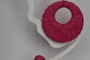 Hot Pink Raffia Woven Stud Hollow Out Woven Hoop Earrings