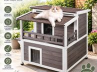 main image for ad Outdoor Cat House Weatherproof 2 Storey Wooden Feral Cat Shelter with Balcony