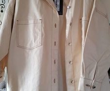 Pretty Little Things Stone PU Contrast Stitch Denim Shacket UK 8 New, AV