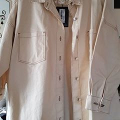 Pretty Little Things Stone PU Contrast Stitch Denim Shacket UK 8 New, AV