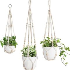 NEW SALE | 3 Pack Macrame Plant Hangers Indoor Hanging Planter Basket Flower Pot Holder Cotton Rope with Beads No Tassels, 58cm/73cm/89cm