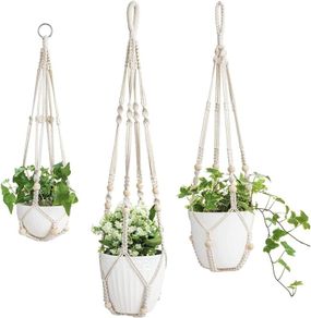 NEW SALE | 3 Pack Macrame Plant Hangers Indoor Hanging Planter Basket Flower Pot Holder Cotton Rope with Beads No Tassels, 58cm/73cm/89cm