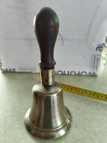 Antique Brass School Bell With Wood Handle