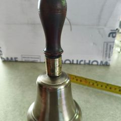 Antique Brass School Bell With Wood Handle