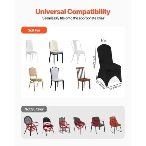 Stretch Spandex Folding Chair Covers, Universal Fitted Arched Front Cover, Removable Washable Protective Slipcovers, for Wedding, Holiday, Banquet, Party, Celebration, Dining (50PCS Black