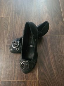 5th Avenue Block Heel Shoes Leather Black/Grey s.4/37