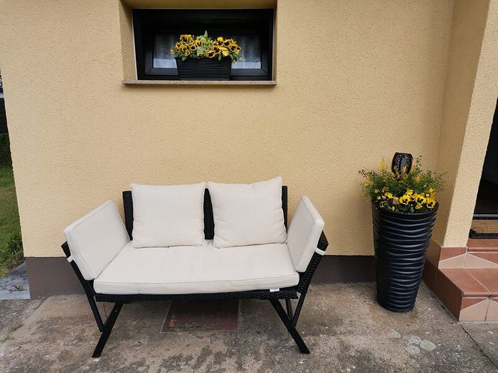 Polyrattan Garden Bench 4 in 1 with Reclining Function Weatherproof, adjustable Amrests