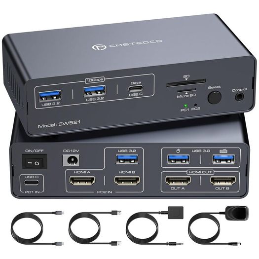 USB C KVM Switch 2 Monitors 2 Computers HDMI 4K60Hz EDID KVM Docking Station for 1 Laptop 1 Desktop Share Dual Monitor 13 in 1 Dock