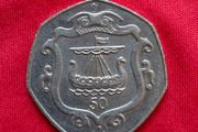 Isle of Man 50p coin 1985 with Viking ship