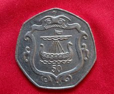 Isle of Man 50p coin 1985 with Viking ship