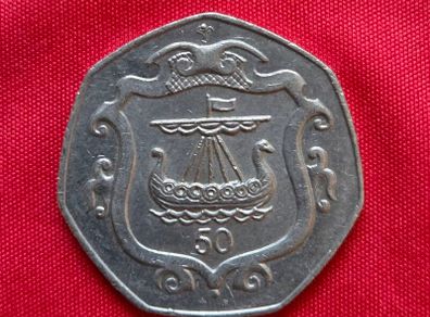 Isle of Man 50p coin 1985 with Viking ship
