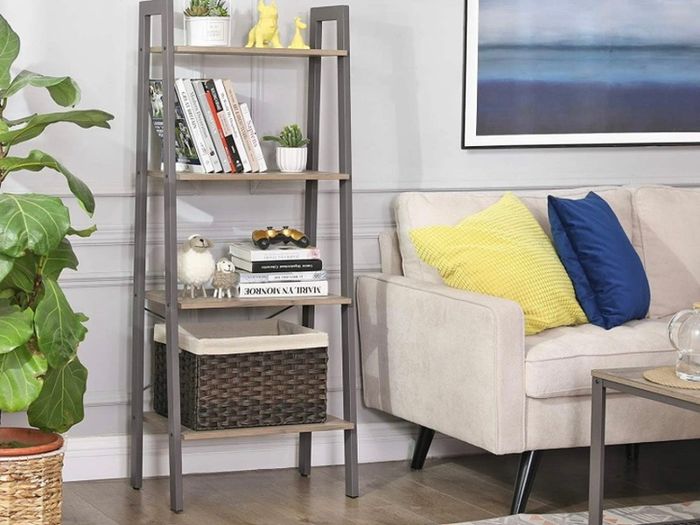 Ladder Shelf, 4-Tier Bookshelf, Free Standing Storage Shelves, Stable Metal Frame, in the Living Room Bedroom Kitchen or Balcony, Easy to Assemble, Industrial (FREE POSTAGE)
