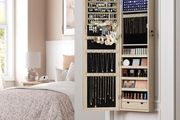 Jewellery cabinet  Hanging Jewellery Cabinet Wall Mirror 6 LED Bulbs Lockable Mirror Cabinet Wall Mounted Door Hanging Oak