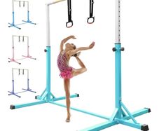 Gymnastics Bar Horizontal Bar with Gymnastic Rings for Kid 13 Height Adjustable, Junior Training Kip Bar Gymnastics Training Equipment for Home Gym Indoor Garden Outdoor