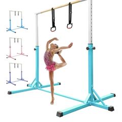Gymnastics Bar Horizontal Bar with Gymnastic Rings for Kid 13 Height Adjustable, Junior Training Kip Bar Gymnastics Training Equipment for Home Gym Indoor Garden Outdoor