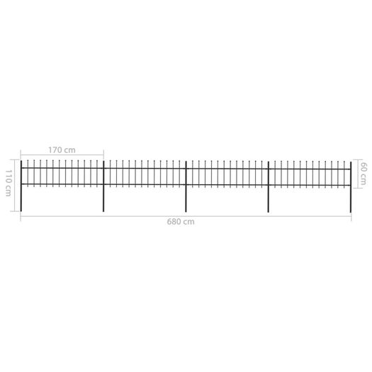 Garden Fence with Spear Top Steel 6.8x0.6 m Black