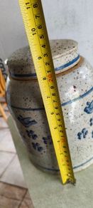 Rare Early Nicholas Mosse Irish Stoneware BLUE BIRD MOTIF Storage 8 1/4 inchs Tall Canister & Lid The lid have a cracke and been fixed