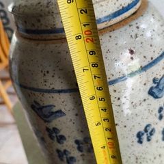 Rare Early Nicholas Mosse Irish Stoneware BLUE BIRD MOTIF Storage 8 1/4 inchs Tall Canister & Lid The lid have a cracke and been fixed
