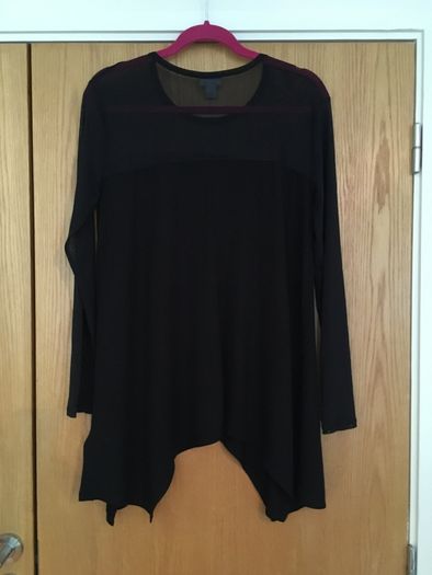 DKNY Long Stretch Mesh Jersey Top New    -   Handkerchief Hem