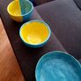 Handmade Studio Pottery Bowl & Dish Set - Turquoise & Yellow Image 2