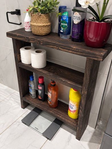Rustic Wood Bathroom Storage in Vintage Black