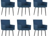 Dining Chairs with Armrests 6 pcs Blue Fabric