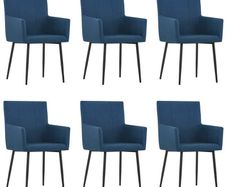 Dining Chairs with Armrests 6 pcs Blue Fabric